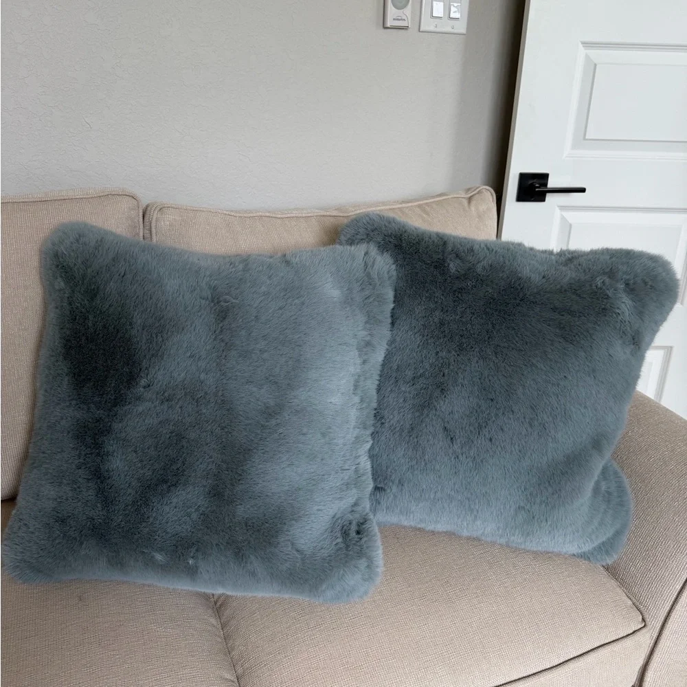 Pottery Barn Faux Fur Mink Pillow Covers 2 NWT